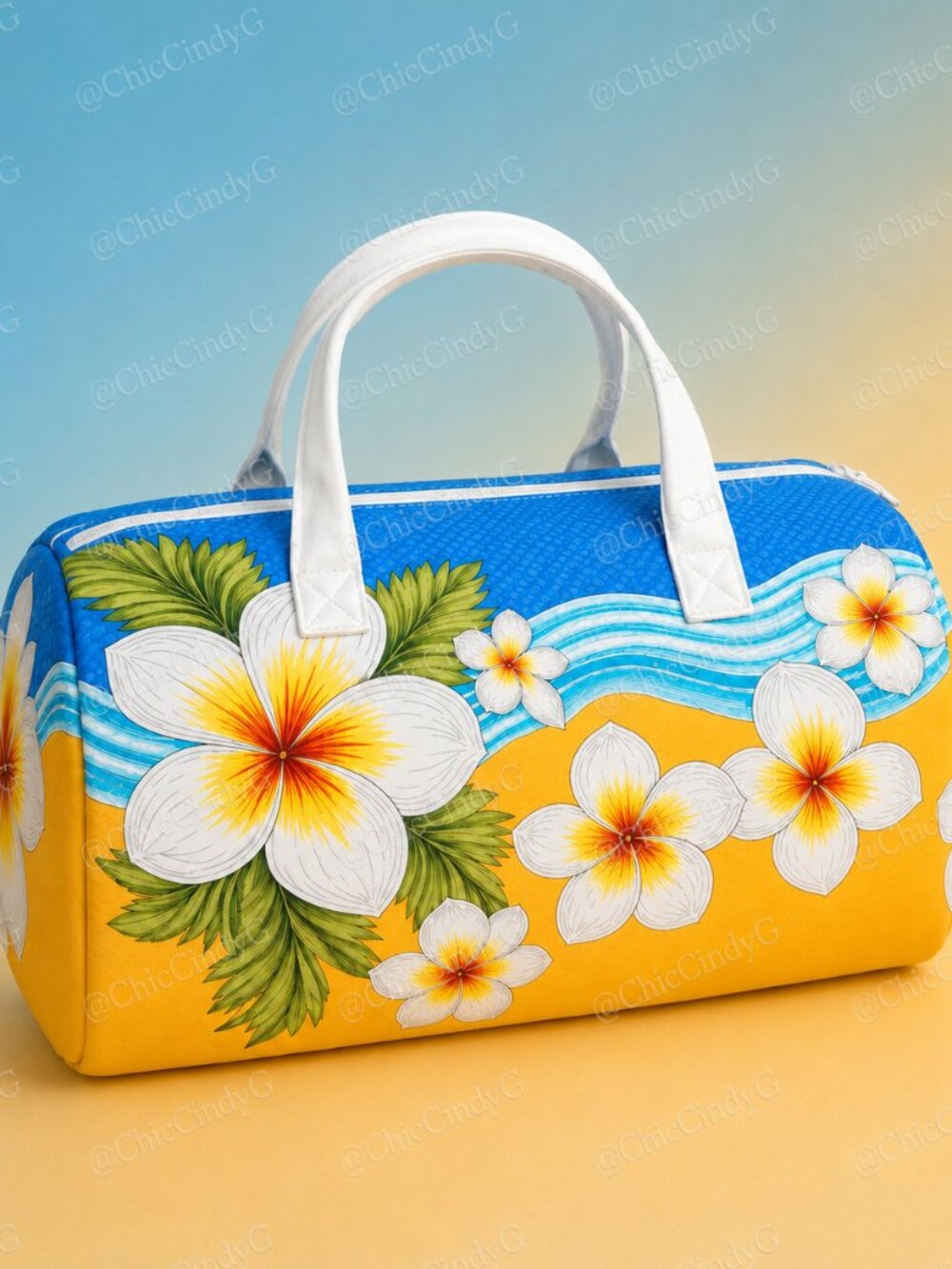 Tropical Plumeria Weekender Travel Bag Boho Floral Duffel Tote - Picture 5 of 5